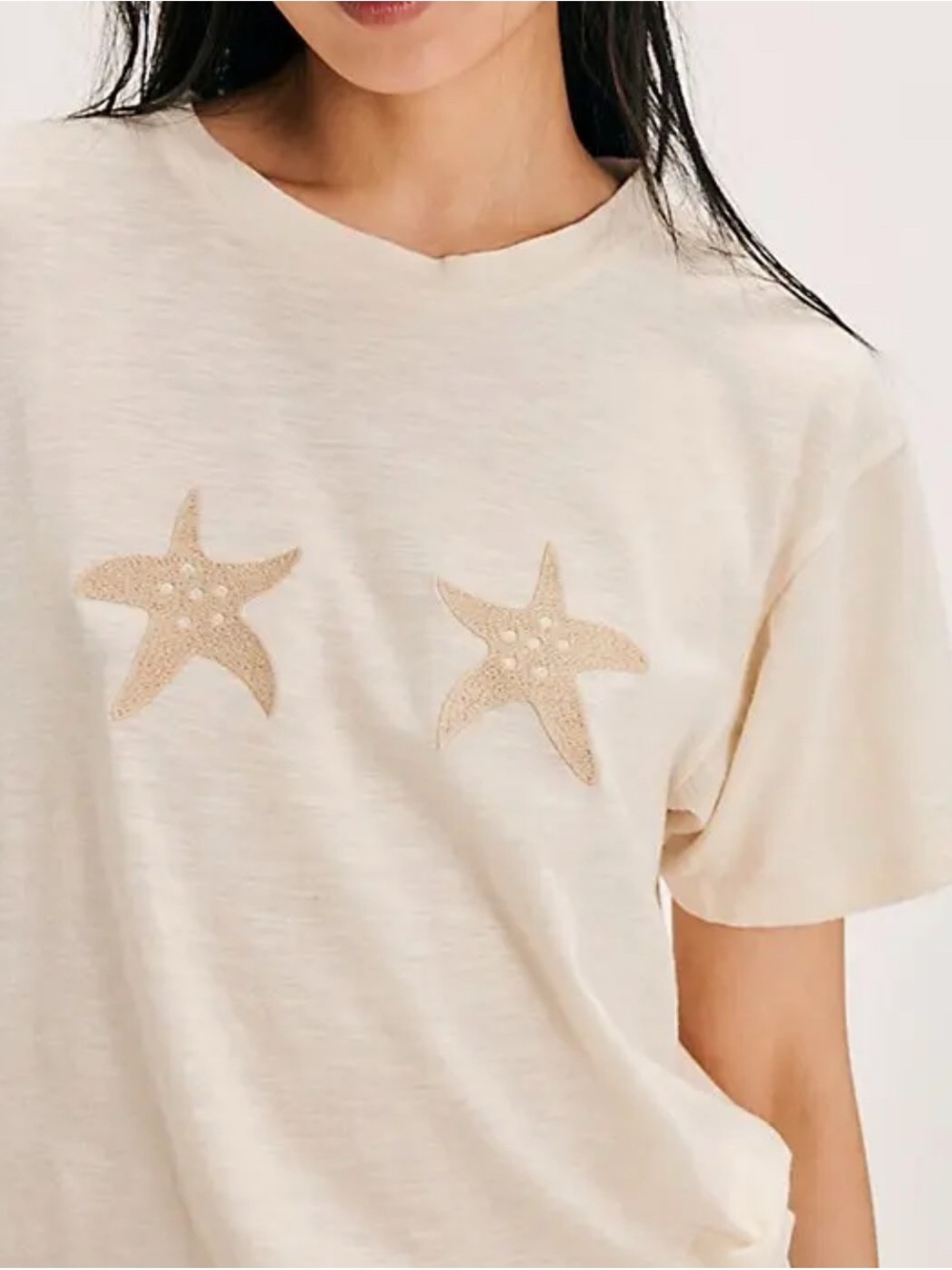 Free People X Banner Day Starfish Tee RT $88 Size XL Ivory